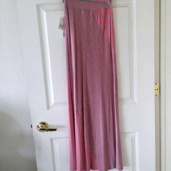 Misses Gray Pink Stripe Maxi Skirt XS - Picture 4 of 6